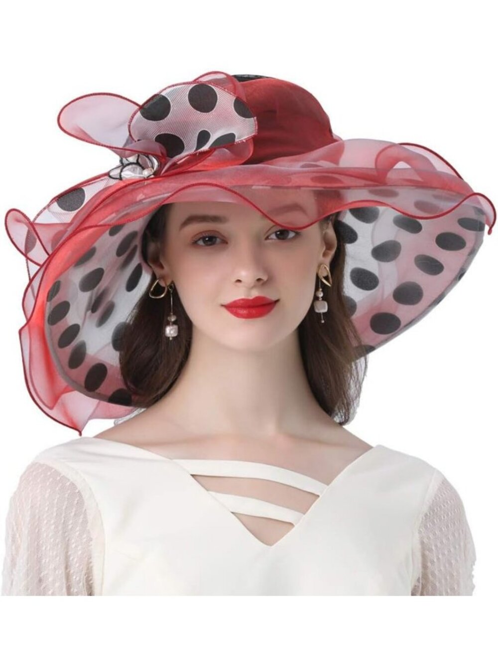 Elegant Women's Polka Dot Organza Derby Hat for Church, Tea Party & Weddings